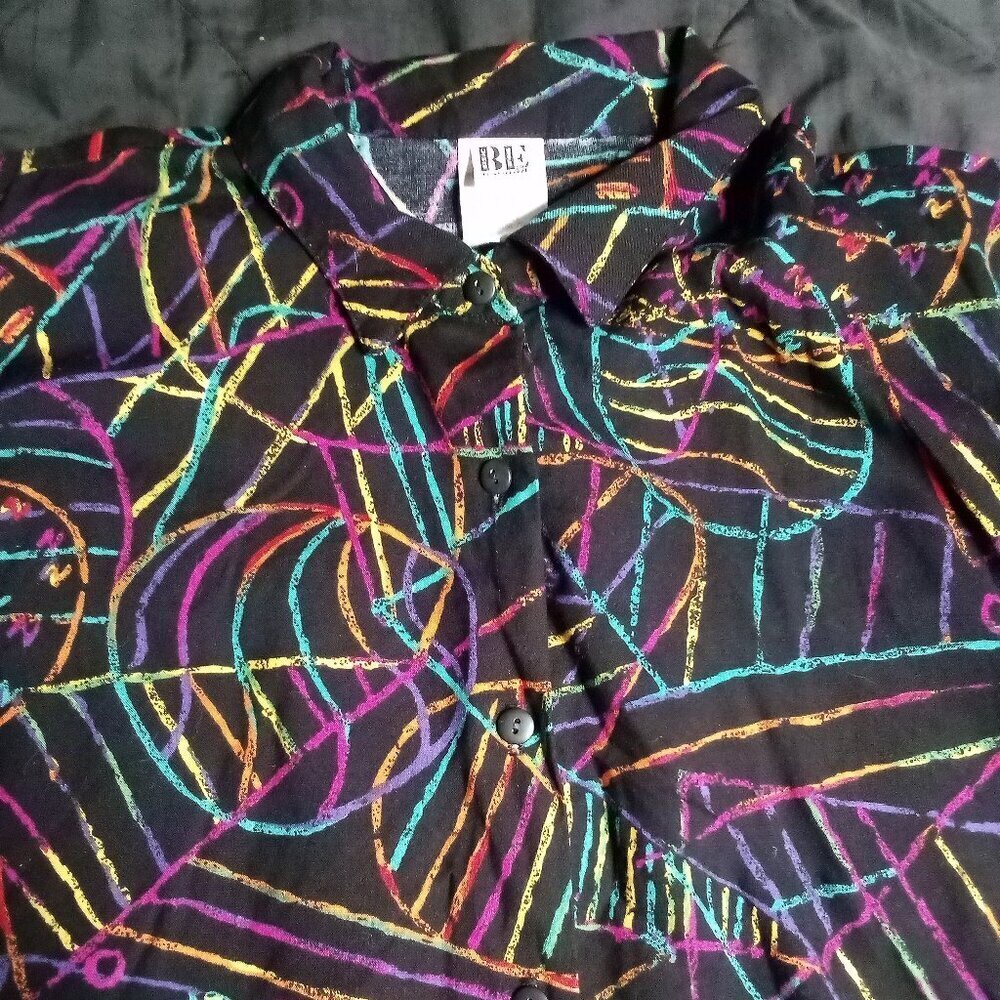 Vintage Basic Editions Abstract Geometric Hawaiian Shirt